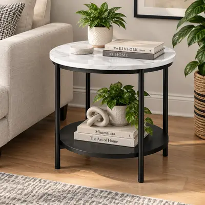 VASAGLE LET285-S Round Side Table, 2-Tier Metal Frame - Thumbnail 3