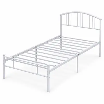 VECELO Twin Metal Bed Frame Platform Mattress Foundation Headboard White T34-WHE - New - Real photo at TamDo.us