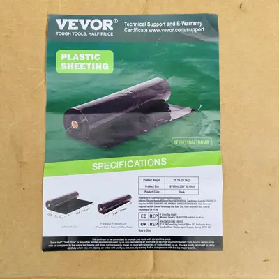 Vevor Plastic Sheeting 10' x 100' Black 6 Mil Heavy Duty Poly Roll Vapor Barrier - Thumbnail 3