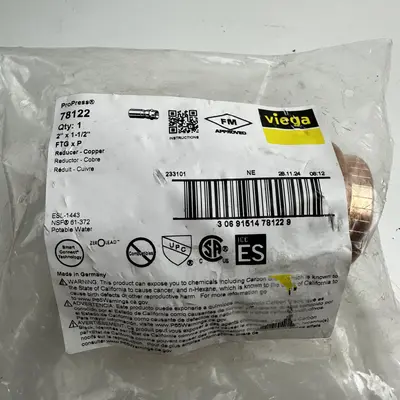 Viega ProPress 78122 Copper Reducer 2" x 1-1/2" FTG x P - Thumbnail 2