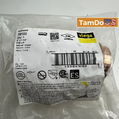 Viega ProPress 78122 Copper Reducer 2" x 1-1/2" FTG x P - Thumbnail 1