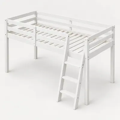 VINGLI Twin Loft Bed Solid Pine Wood White Finish, Ladder 350lb Capacity - Thumbnail 2