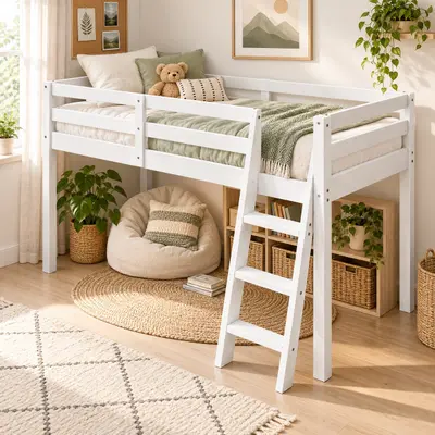 VINGLI Twin Loft Bed Solid Pine Wood White Finish, Ladder 350lb Capacity - New - Real photo at TamDo.us