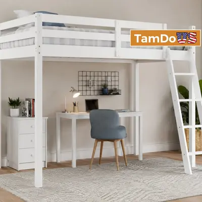 VINGLI Twin Loft Bed Solid Pine Wood White Finish, Ladder 350lb Capacity - New - Real photo at TamDo.us