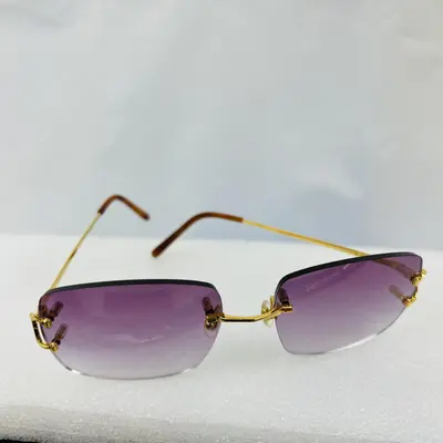 Vintage Cartier Scala 18k Gold C DECOR Sunglasses With Custom Purple Lenses - Thumbnail 6