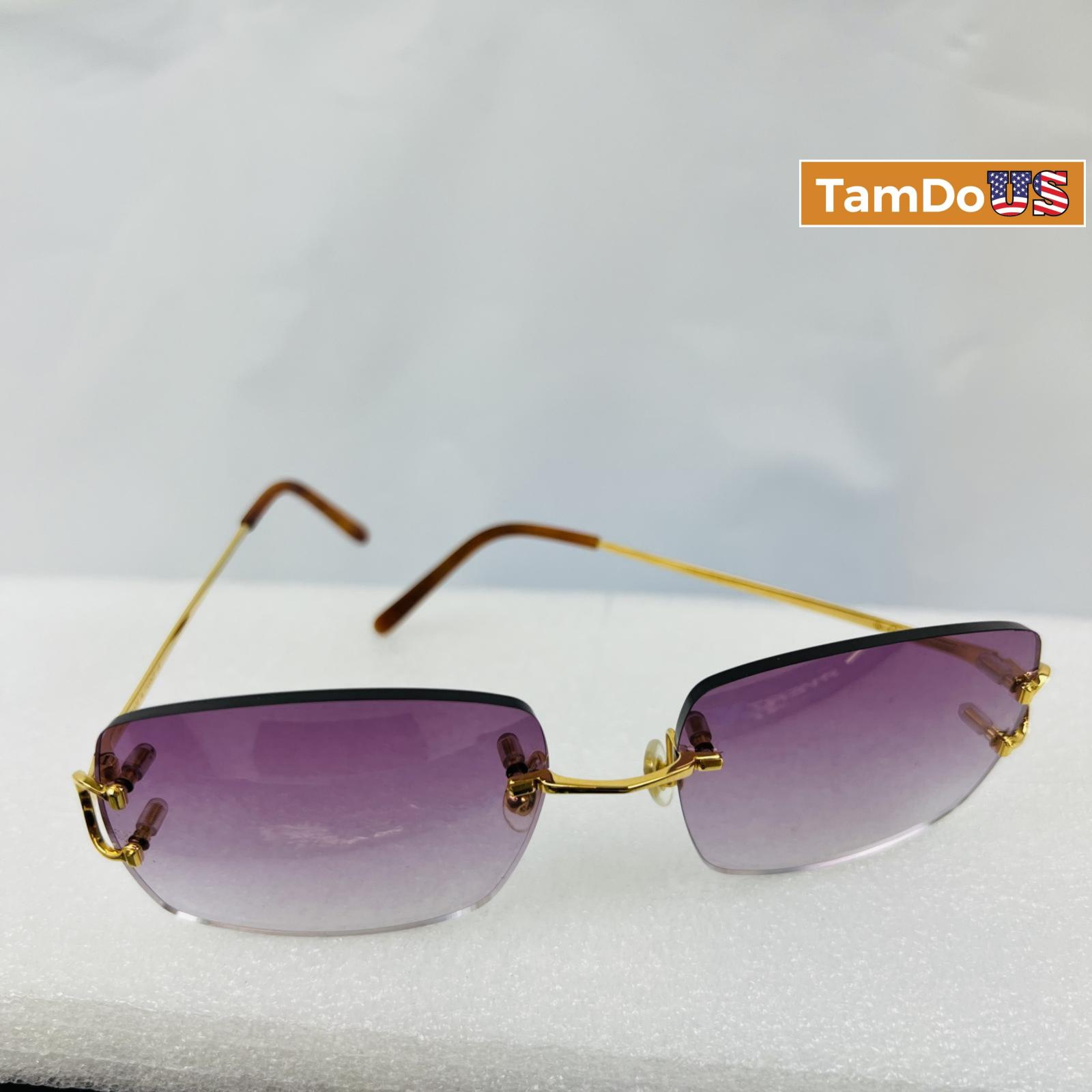 Vintage Cartier Scala 18k Gold C DECOR Sunglasses With Custom Purple Lenses - Photo 1 - Real photo at TamDo.us