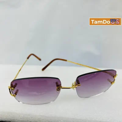 Vintage Cartier Scala 18k Gold C DECOR Sunglasses With Custom Purple Lenses - Excellent - Real photo at TamDo.us