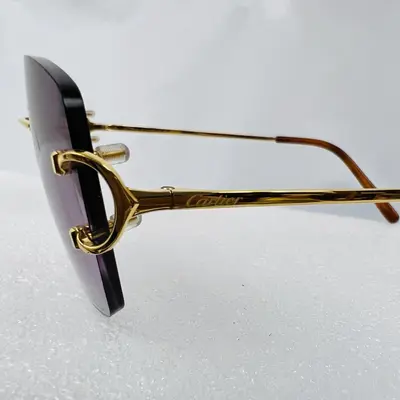 Vintage Cartier Scala 18k Gold C DECOR Sunglasses With Custom Purple Lenses - Thumbnail 3