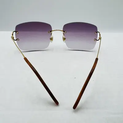 Vintage Cartier Scala 18k Gold C DECOR Sunglasses With Custom Purple Lenses - Thumbnail 7