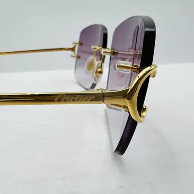 Vintage Cartier Scala 18k Gold C DECOR Sunglasses With Custom Purple Lenses - Thumbnail 2