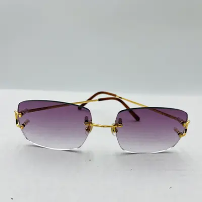 Vintage Cartier Scala 18k Gold C DECOR Sunglasses With Custom Purple Lenses - Thumbnail 8