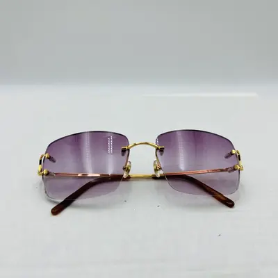 Vintage Cartier Scala 18k Gold C DECOR Sunglasses With Custom Purple Lenses - Thumbnail 7