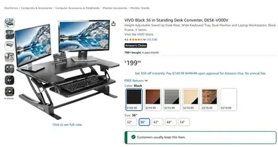 VIVO DESK-V000V Adjustable Black Desk Riser – Sit Stand Converter - Thumbnail 2
