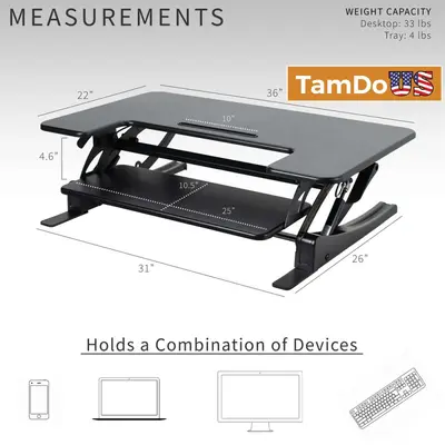 VIVO DESK-V000V Adjustable Black Desk Riser – Sit Stand Converter - New - Real photo at TamDo.us