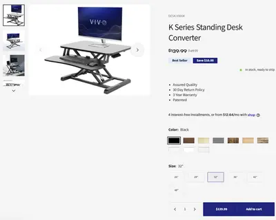 VIVO K Series 32" $ 139  Standing Desk Converter Height Adjustable Sit Stand Riser - Thumbnail 2