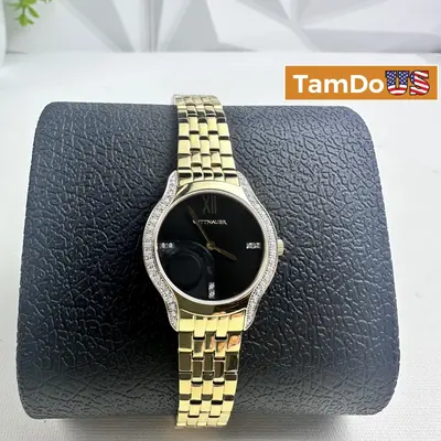 Wittnauer $725 WN4117 Women's Watch 30x30MM Black Diamond Dial Steel Band - Excellent - Real photo at TamDo.us