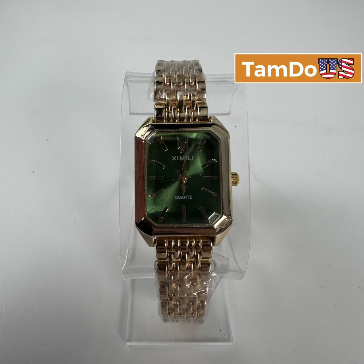 XIMILI Womens Quartz Watch Gold Tone Green Dial Rectangular Tank Stainless Steel - Photo 1 - Real photo at TamDo.us