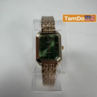 XIMILI Womens Quartz Watch Gold Tone Green Dial Rectangular Tank Stainless Steel - Excellent - Real photo at TamDo.us
